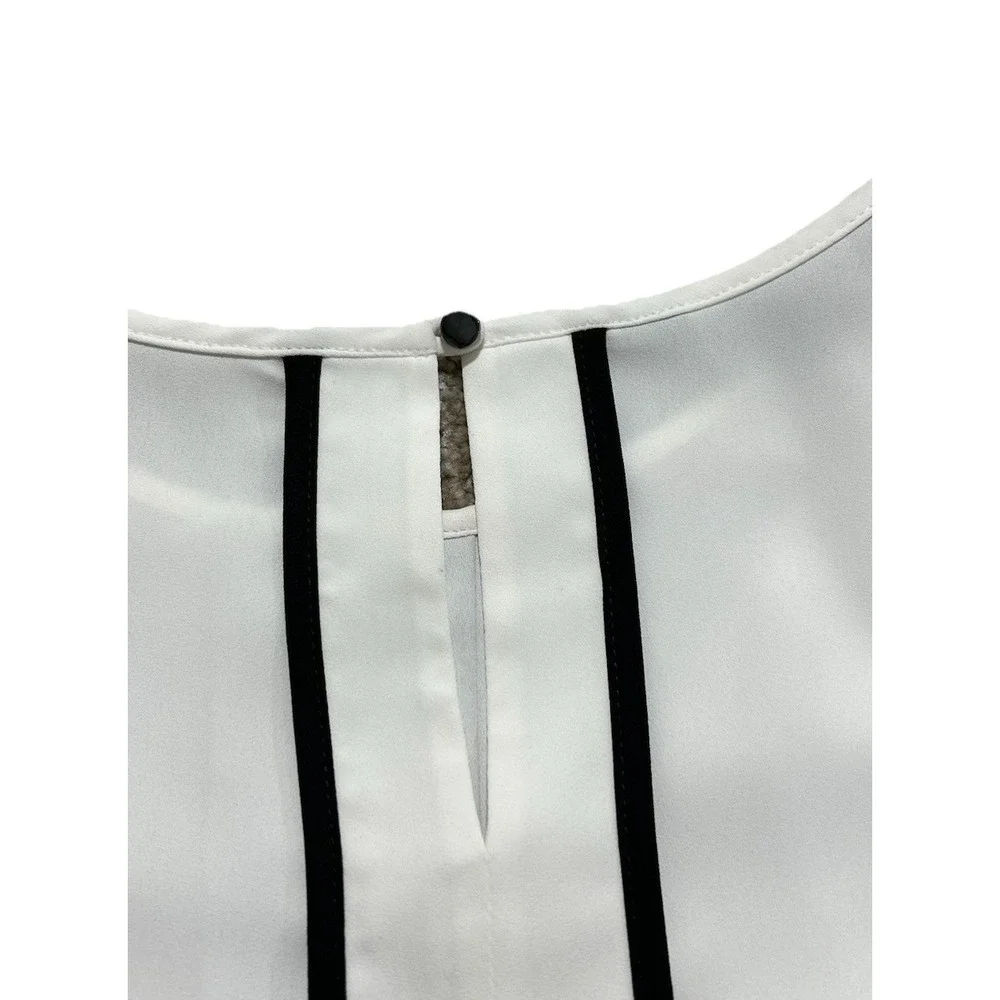 Misook Women's M Ribbon Trim Shell/Tank White Black